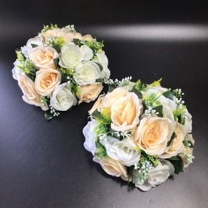 Flower Ball Pcs of 2 Fake  Arrangement Bouquet15 Heads Plastic Roses with Base